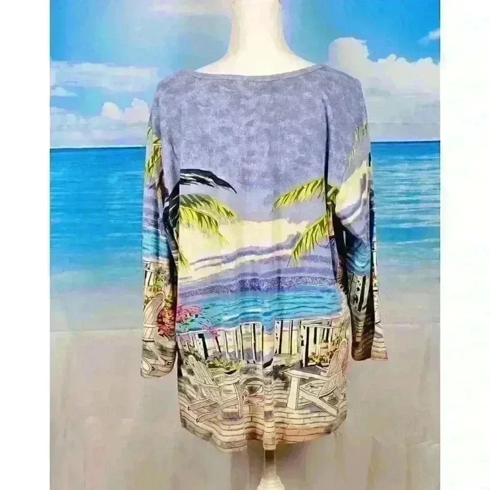 BLAIR Beach PRINT Travel Shirt TUNIC Top 3/4 Sleeve Lightweight STRETCH size XL - Picture 5 of 7